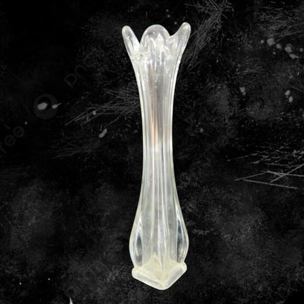 Vintage 1980s Clear Swung Art Glass Vase Tall Glass‎ Decor Abstract Shaped Vase